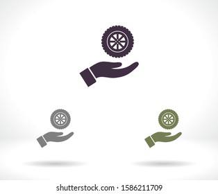 wheel in the hand icon , lorem ipsum Flat design