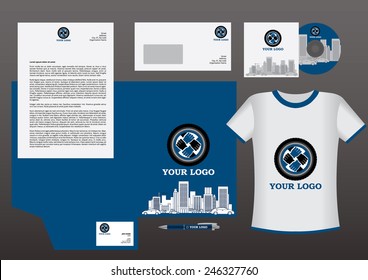 Wheel and hands vector corporate identity template, blue