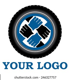 Wheel And Hands Vector Logo, Mutual Help, Brotherhood - Blue