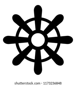 
A wheel having six sticks attach with him characterizing rudder 
