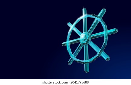 Wheel helm computer developer app concept. Business digital open source program. Data coding steering 3D low polygonal vector line illustration