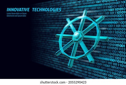 Wheel helm computer developer app concept. Business digital open source program. Data coding steering 3D low polygonal vector line illustration