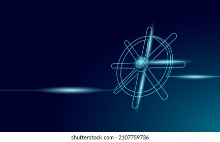 Wheel helm computer developer app concept. Business digital open source program. Data coding steering 3D low polygonal vector line illustration