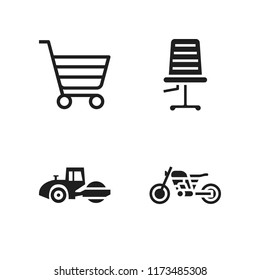 wheel icon. 4 wheel vector icons set. roller machine of construction, shopping cart and office chair icons for web and design about wheel theme