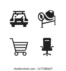 wheel icon. 4 wheel vector icons set. car, shopping cart and concrete mixer tool icons for web and design about wheel theme