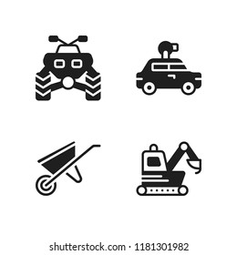 wheel icon. 4 wheel vector icons set. car, wheel barrow and quad icons for web and design about wheel theme