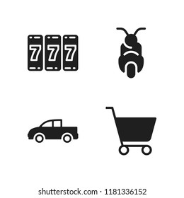 wheel icon. 4 wheel vector icons set. scooter, shopping cart and pickup truck icons for web and design about wheel theme