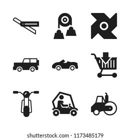 wheel icon. 9 wheel vector icons set. road roller, motorbike and jeep icons for web and design about wheel theme