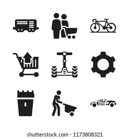 wheel icon. 9 wheel vector icons set. cogwheel, train wagon and blade icons for web and design about wheel theme