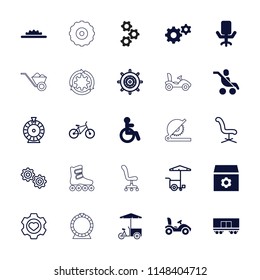 Wheel icon. collection of 25 wheel filled and outline icons such as disabled, gear, fast food cart, bicycle, office chair, helm. editable wheel icons for web and mobile.
