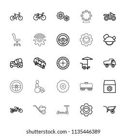 Wheel icon. collection of 25 wheel outline icons such as toy car, roulette, lottery, gear, concrete mixer, saw blade, motorcycle. editable wheel icons for web and mobile.