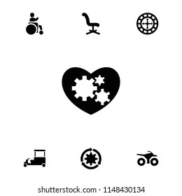 Wheel icon. collection of 7 wheel filled icons such as office chair, fast food cart, disabled, roulette, motorcycle, gear rotate. editable wheel icons for web and mobile.