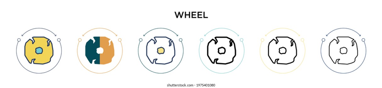 Wheel icon in filled, thin line, outline and stroke style. Vector illustration of two colored and black wheel vector icons designs can be used for mobile, ui, web