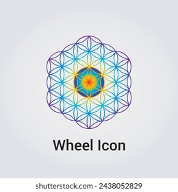 Wheel Icon Flower of Life Destiny Fate Logo Dharma Chakra Symbol Round Circle Infinity Vector Illustration