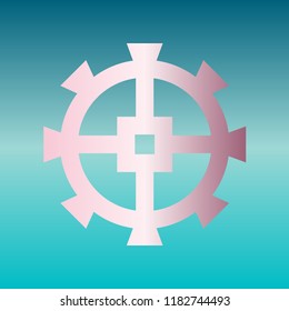 Wheel icon. Gear. Vector. Pink bronze gradient icon at turquoise gradient background.