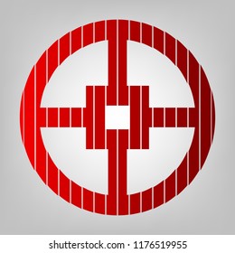 Wheel icon. Gear. Vector. Vertically divided icon with colors from reddish gradient in gray background with light in center.