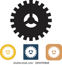 Un icono de rueda, para configuraciones dentro de la aplicación, o un sitio web con forma de engranaje, en tres colores diferentes. Ilustración vectorial.