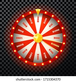 Wheel icon, red beautiful design for web casino, gambling and prize game. Vector Illustration on transparent background.