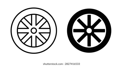 Wheel icon representing rotation, movement, transportation, machinery, and mechanical components. This editable vector icon is suitable for vehicles, engineering, automotive designs, tools, equipment, and industrial concepts.