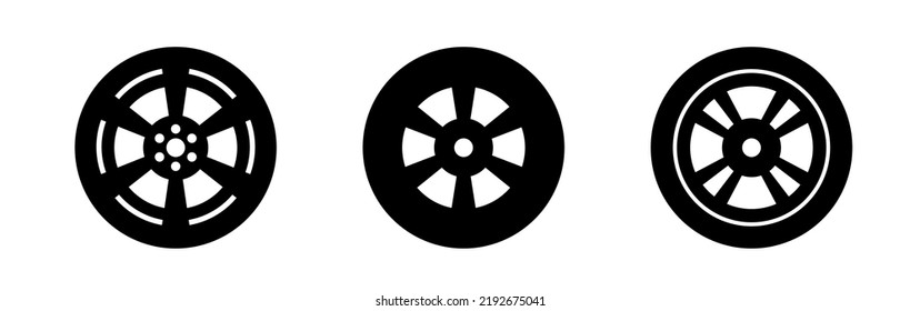 Wheel icon set. Set of black flat icons. Vector clipart isolated on white background.