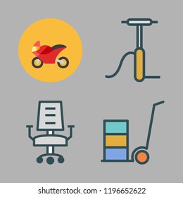 wheel icon set. vector set about motorbike, desk chair, stroller and air pump icons set.