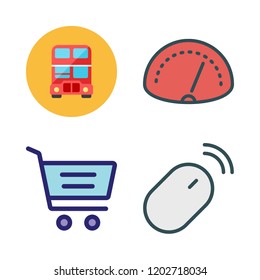 wheel icon set. vector set about mouse, bus, speedometer and shopping cart icons set.
