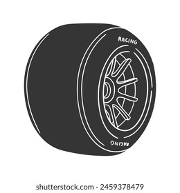 Wheel Icon Silhouette Illustration. Racing Car Vector Graphic Pictogram Symbol Clip Art. Doodle Sketch Black Sign.