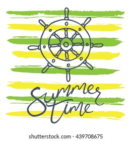 Wheel icon. Summer background. Hand lettering.