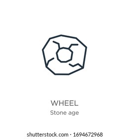 Wheel icon. Thin linear wheel outline icon isolated on white background from stone age collection. Line vector sign, symbol for web and mobile