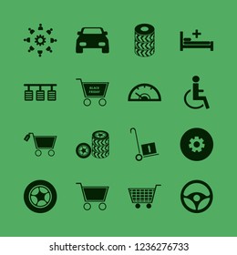 wheel icon. wheel vector icons set sale shopping cart, steering wheel, speedometer and handcart