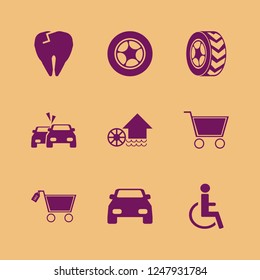 wheel icon. wheel vector icons set cars accident, car, disabled sign and car wheel