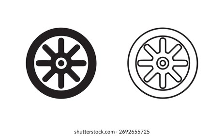 Wheel icons with outline and solid fill