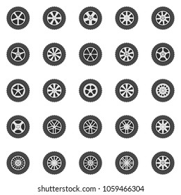 Wheel icons set. Vector flat car wheels disks signs or logo elements