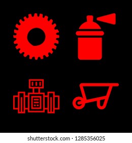 wheel icons set with wheelbarrow, fire extinguisher filled tool and valve vector set