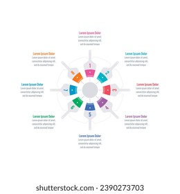 wheel infographic template. eight options infographic template. book, education, business, internet, annual report, magazine infographic template