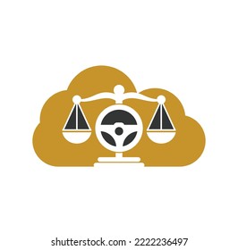 Wheel law cloud shape concept vector logo design template. Steering and balance icon design.