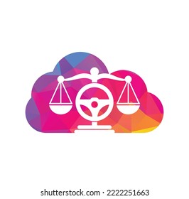 Wheel law cloud shape concept vector logo design template. Steering and balance icon design.