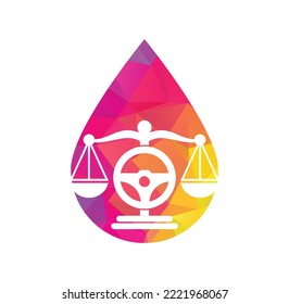 Plantilla de diseño del logotipo vectorial de la forma de caída de la ley de las ruedas. Diseño de iconos de dirección y balance.	