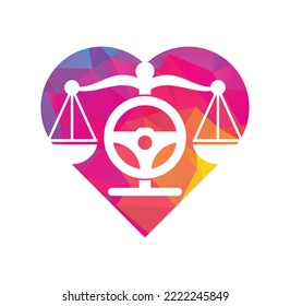Wheel law heart shape concept vector logo design template. Steering and balance icon design.
