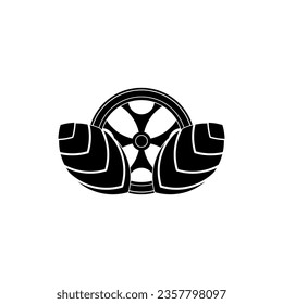 Wheel and leaf icon combination. Eco tire symbol for World Car Free Day in unique and trendy black fill flat icon style. Editable graphic resources for many purposes. 