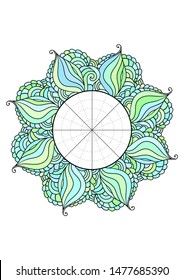 Wheel of Life. Life balance wheel radial diagram. Psychology and coaching tool for self development. Personal purposes chart with trendy inspired design.