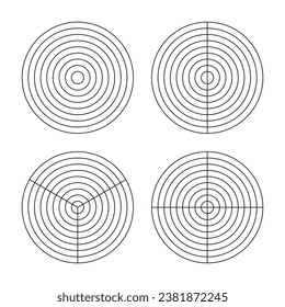 RadVorlage für das Leben. Einfaches Coaching-Tool zur Visualisierung aller Lebensbereiche. Polargitter mit Segmenten und konzentrischen Kreisen. Leeres polares Graphpapier. Kreisdiagramm der Lebensstil-Balance. Vektorgrafik.