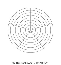 Wheel of life template. Simple coaching tool icon for visualizing all areas of life. Polar grid of 5 segments and 8 concentric circles. Blank polar graph paper. Circle diagram. Life style balance. Eps