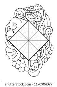 Wheel of Life with zendoodle design. Life balance wheel diagram. Psychology and coaching tool for self development. Personal purposes chart.