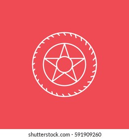 Wheel Line Icon On Red Background