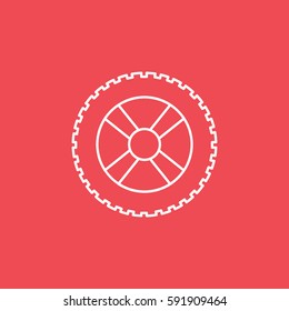 Wheel Line Icon On Red Background