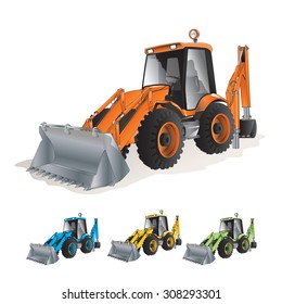 Wheel loader building excavators isolated on white backgrounds