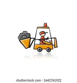 Wheel Loader. Cartoon funny and comic style. Construction equipment. Sketch for your design. Vector illustration