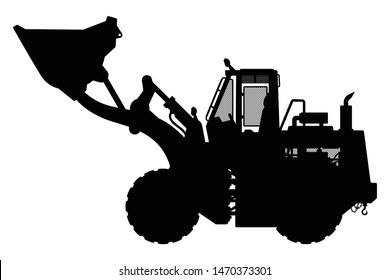 Wheel loader construction vehicle silhouette vector