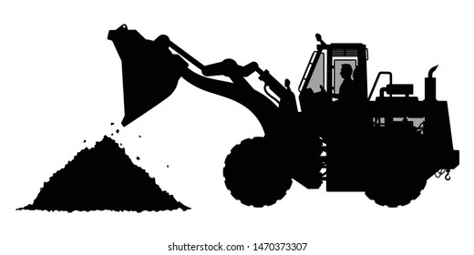 Wheel loader construction vehicle silhouette vector